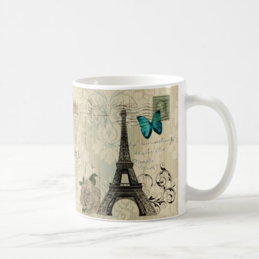 Mug Tour Eiffel rose de Paris de papillon beige de (Droite)