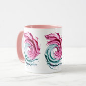 Mug Tourbillon Abstrait en Rose et vert pastels. (Devant gauche)