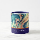 Mug Tourbillons bleus et or abstraits - ajouter un nom (Centre)