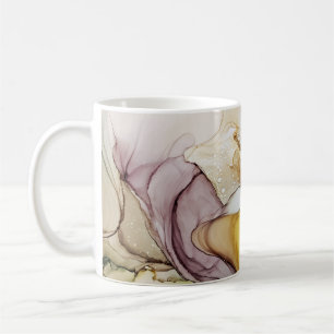 Mug Tourbillons d'encre d'alcool, teinte jaune, abstra