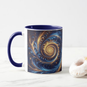 Mug Tourbillons modernes abstraits bleu roi et or de l