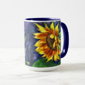 Mug Tournesol à la nuit Fleur bleu jaune floral (Devant droit)