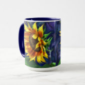 Mug Tournesol à la nuit Fleur bleu jaune floral (Devant gauche)