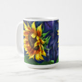 Mug Tournesol à la nuit Fleur bleu jaune floral (Devant gauche)