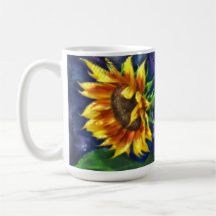 Mug Tournesol à la nuit Fleur bleu jaune floral