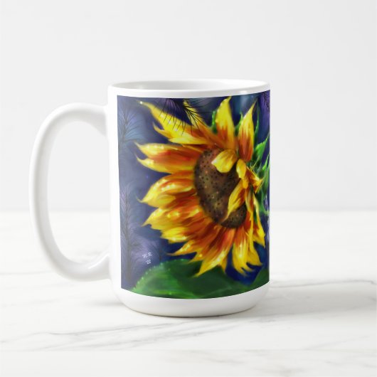 Mug Tournesol à la nuit Fleur bleu jaune floral (Gauche)