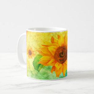 Mug Tournesol Art sur l'Arrière - plan d'aquarelle col