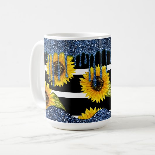 Mug Tournesol avec Parties scintillant bleue (Devant gauche)