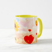 Mug Tournesol & Ballons de coeur Design cadeau romanti (Devant droit)