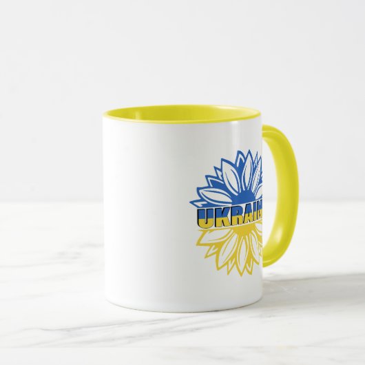Mug Tournesol bleu et jaune avec inscription Ukraine (Devant droit)