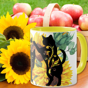 Mug Tournesol Chats Noirs Aquarelle Florale