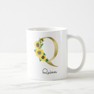 Mug Tournesol en or monogramme Q initial