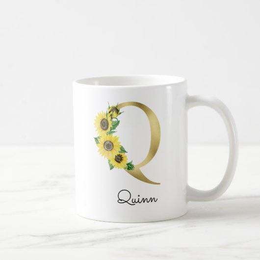 Mug Tournesol en or monogramme Q initial (Droite)