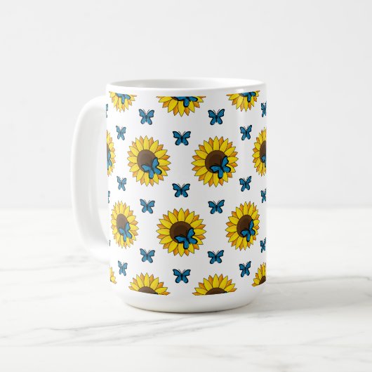 Mug Tournesol et papillon bleu (Devant gauche)