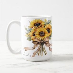 Mug Tournesol Eté Jaune Aquarelle Nom Personnalisé