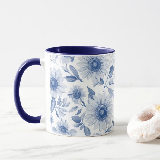 Mug Tournesol floral bleu (Avec donut)