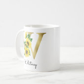 Mug Tournesol Floral Initial W Or Monogrammé Or (Devant gauche)