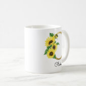 Mug Tournesol Floral Initiale O Dorée avec Monogramme (Devant droit)