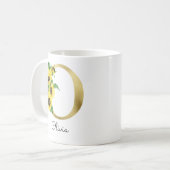Mug Tournesol Floral Initiale O Dorée avec Monogramme (Devant gauche)
