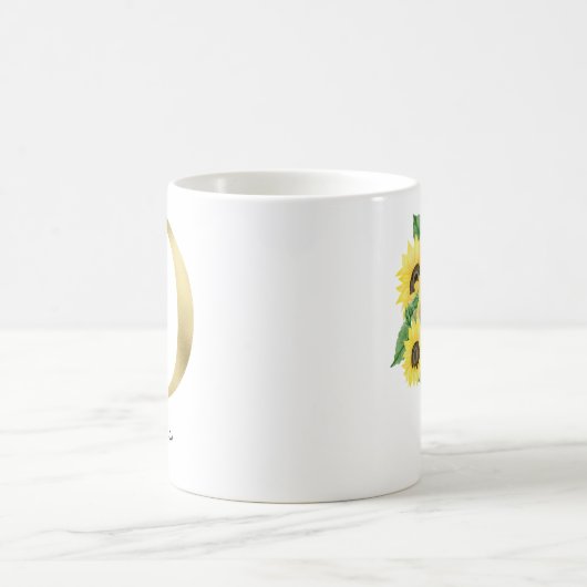 Mug Tournesol Floral Initiale O en or personnalisé (Centre)