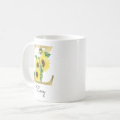 Mug Tournesol Floral Initiale Z Dorée Monogrammée (Devant gauche)