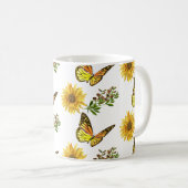 Mug Tournesol jaune et papillons floraux (Devant droit)