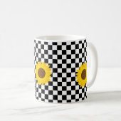 Mug Tournesol noir et blanc À damiers Fleur Motif (Devant droit)