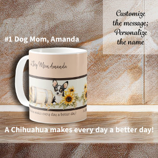 Mug Tournesol tricolore à l'aquarelle floral Chihuahua