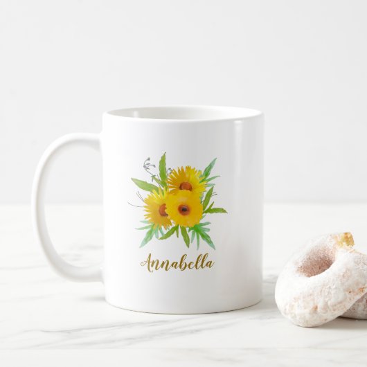 Mug Tournesols Boho avec nom cadeau  (Avec donut)