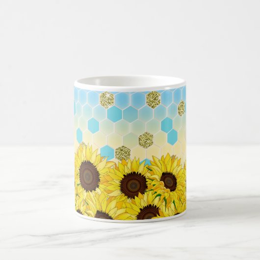 Mug Tournesols contre Motif Hexagonal coloré (Centre)