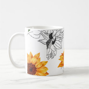 Mug Tournesols dessinés à la main : motif jaune vif.