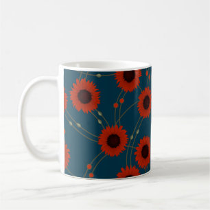 Mug Tournesols rétro floraux rouges Art Nouveau aléato