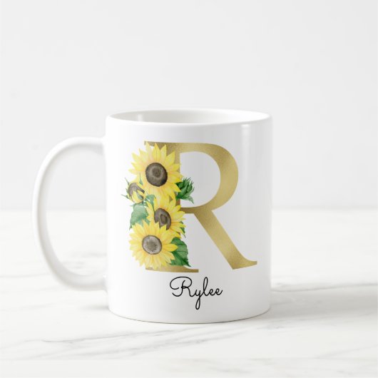 Mug Tournure Or Tournesol Féminin Floral Initial R (Gauche)