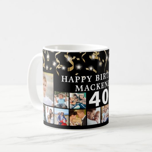 Mug Tous Anniversaire 16 Photo Black Gold Confetti Lum (Devant gauche)