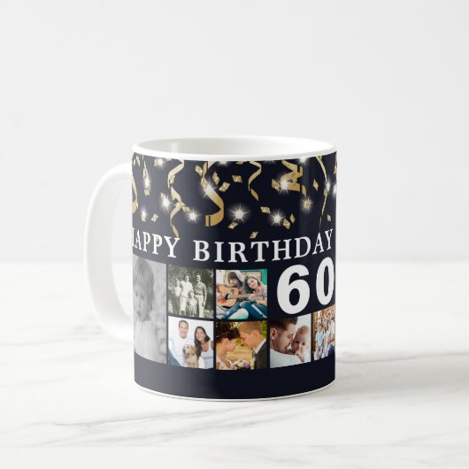 Mug Tout Anniversaire 12 Photo Collage Black Gold Stre (Devant gauche)