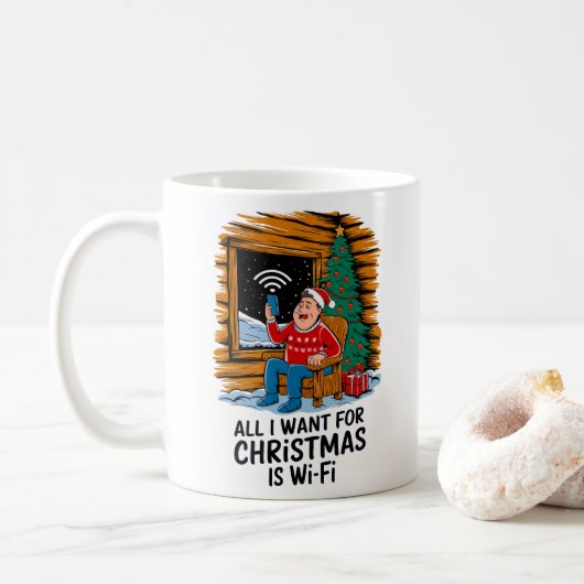 Mug Tout ce que je veux pour Noël est WiFi Funny Art (Avec donut)