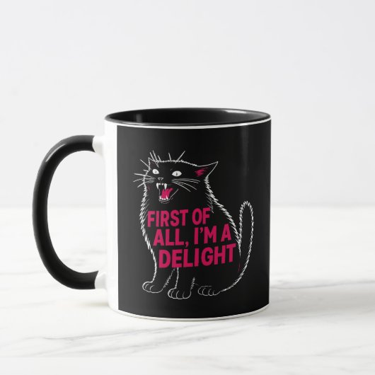 Mug Tout d'abord, je suis un chat noir rugissant ravi (Gauche)