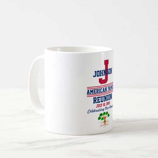 Mug Tout nom Famille Réunion avec n'importe quelle dat (Devant gauche)