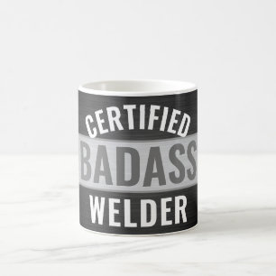 Mug Tout texte Noir et Blanc Certifié Badass Welder