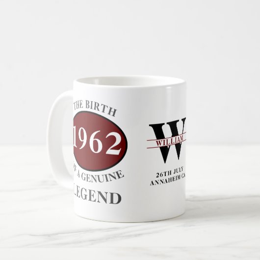 Mug Toute Année Née Dans Monogramme Ajouter Votre Nom  (Devant gauche)