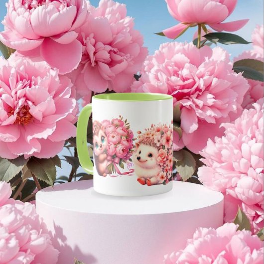 Mug Tow cuteRomantic Floral Hedgehog Duo Illustration