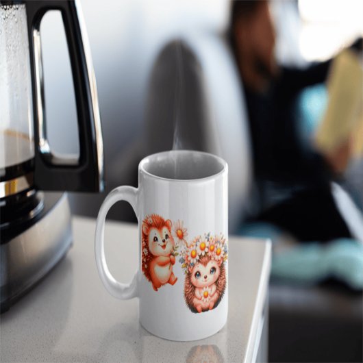 Mug  Tow cuteRomantic Floral Hedgehog Duo Illustration