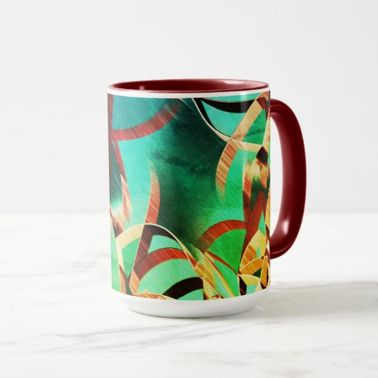 Mug Traces Brown sur vert rouillé et aquamarine (Devant droit)