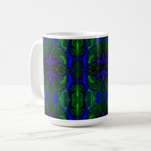 Mug Traços azuis "flutuando" sobre fundo verde. (Devant gauche)