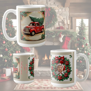 Mug Tracteur rouge de ferme rustique Noël personnalisa