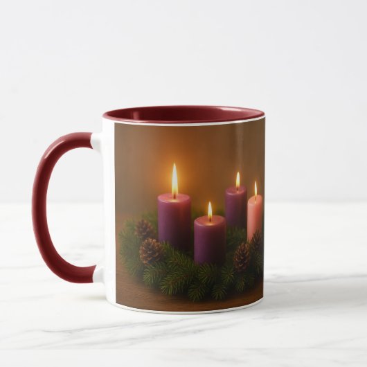 Mug Traditional Advent Wreath with Four Lit Candles (Gauche)