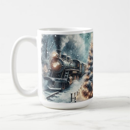 Mug Train à l'ancienne et scène d'hiver Vintage (Gauche)