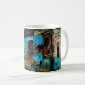 Mug Train abandonné avec graffitis d'art urbain de rue (Devant droit)