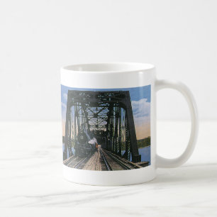 Mug Train de transport de voyage vintage sur un pont