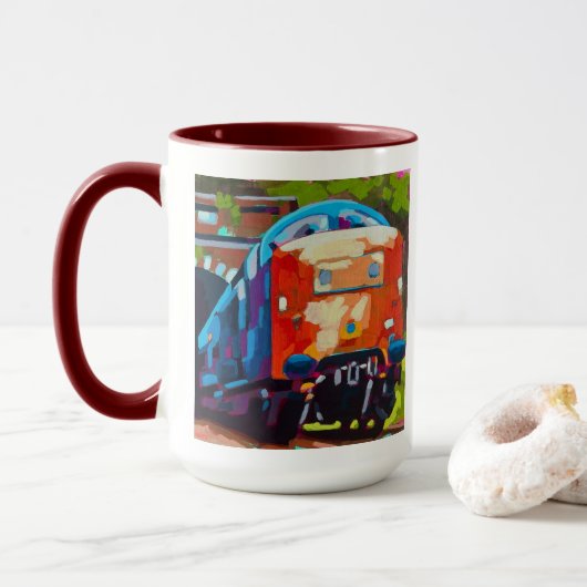 Mug Train Painting - Gift for Train Enthusiasts (Avec donut)
